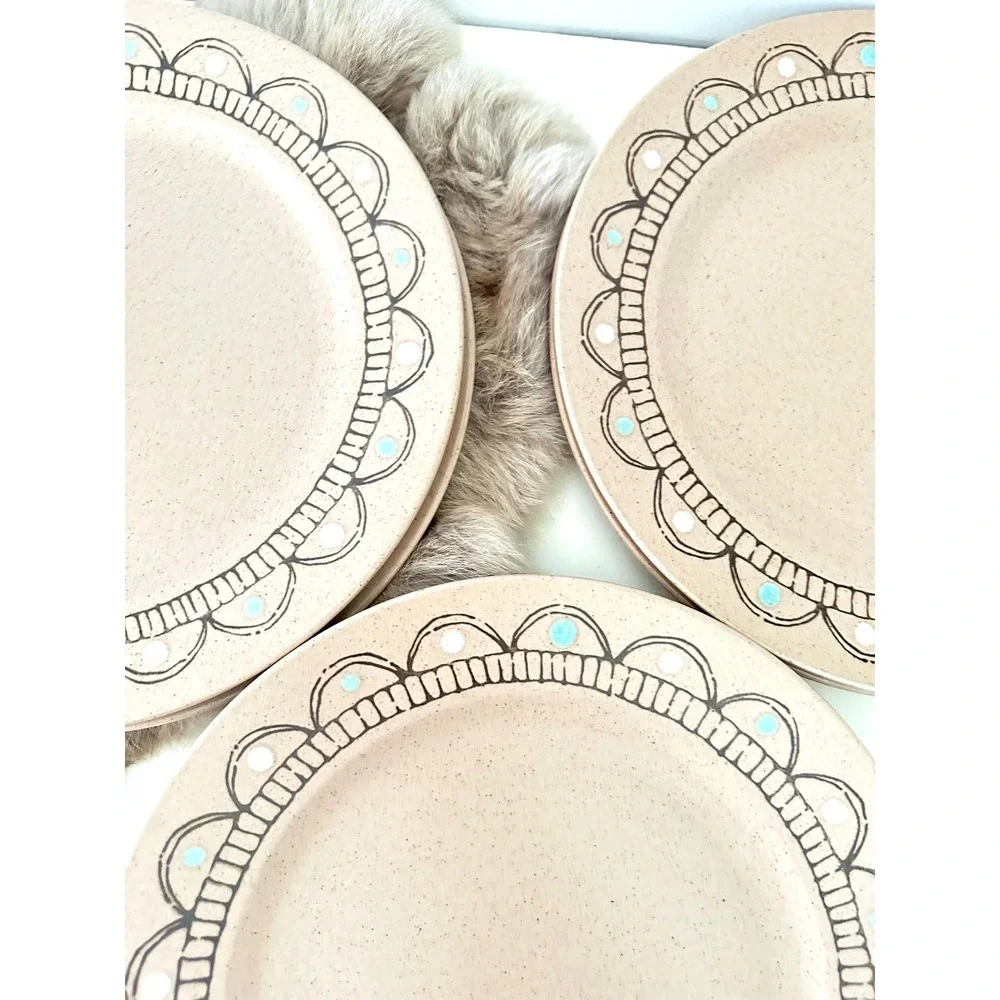 Six Painted Desert Metlox Dinner plate poppytrail Vernon tan‎ dots dinnerware